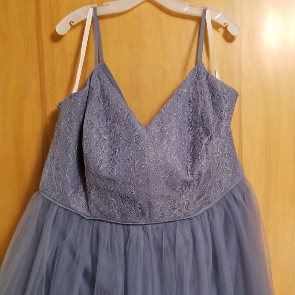 David's Bridal Steel Blue Bridesmaid Dress